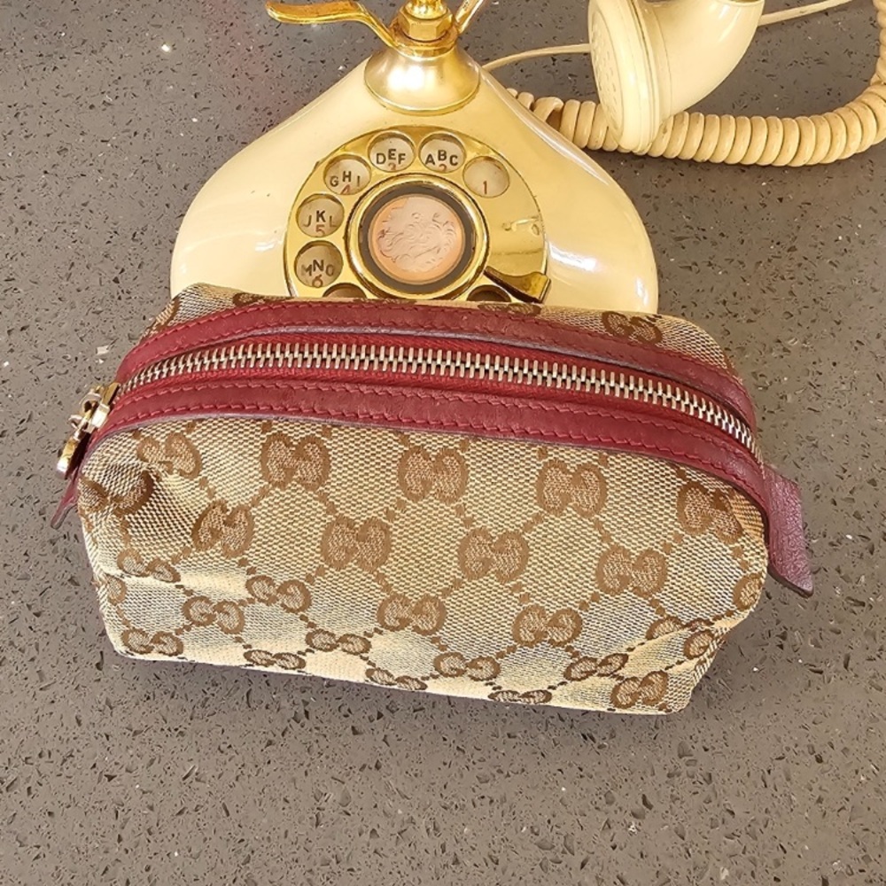 GUC Gucci GG Canvas Cosmetic Pouch Vanity Blown Red - Picture 2 of 14